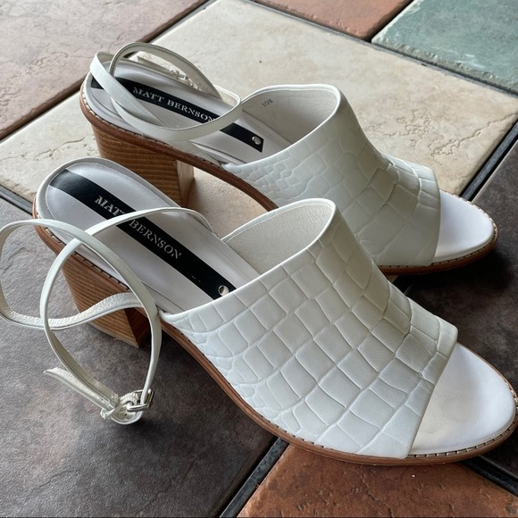 MATT BERNSON White leather Croc Embossed Ankle strap Peep Toe Mules SZ 10 - Picture 5 of 16